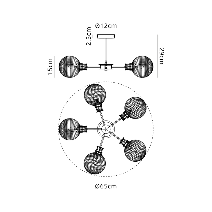 Idolite Haughton IP Semi Ceiling, 5 x E14 With 15cm Round Textured Diamond Pattern Glass Shade, Brass, Clear & Satin Black