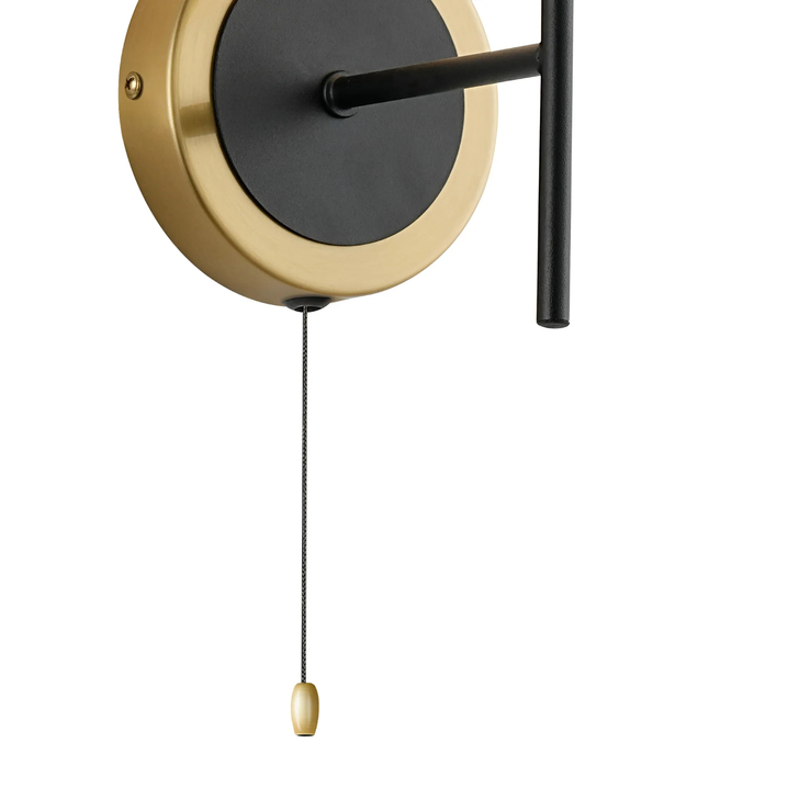 Idolite Haughton IP Switched Wall Light, 1 x E14 With 15cm Round Marble Effect Glass Shade, Brass, White & Satin Black