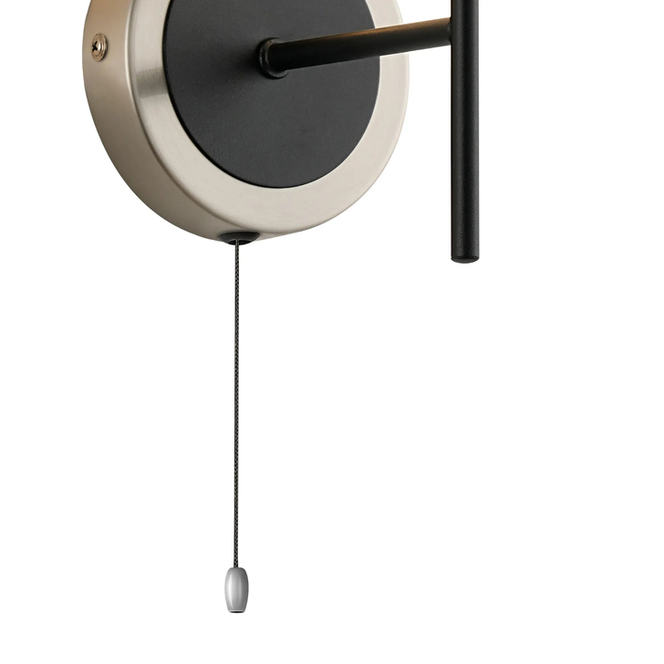 Idolite Haughton IP Switched Wall Light, 1 x E14 With 15cm Round Segment Glass Shade, Satin Nickel, Clear & Satin Black