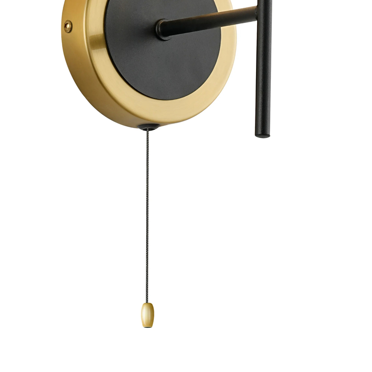 Idolite Haughton IP Switched Wall Light, 1 x E14 With 15cm Round Textured Diamond Pattern Glass Shade, Brass, Clear & Satin Black