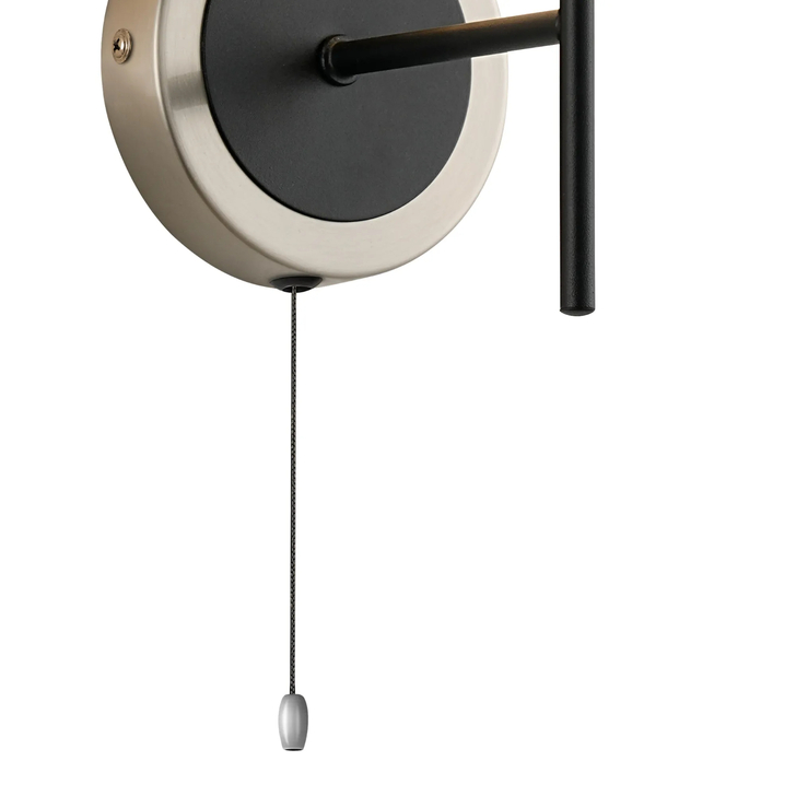 Idolite Haughton IP Switched Wall Light, 1 x E14 With 15cm Round Textured Melting Glass Shade, Satin Nickel, Clear & Satin Black