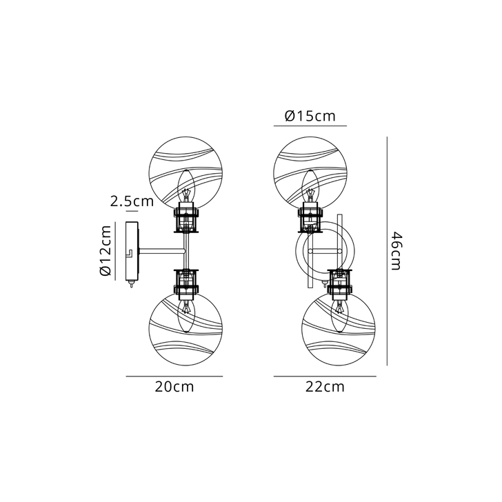 Idolite Haughton IP Switched Wall Light, 2 x E14 With 15cm Round Marble Effect Glass Shade, Satin Nickel, White & Satin Black