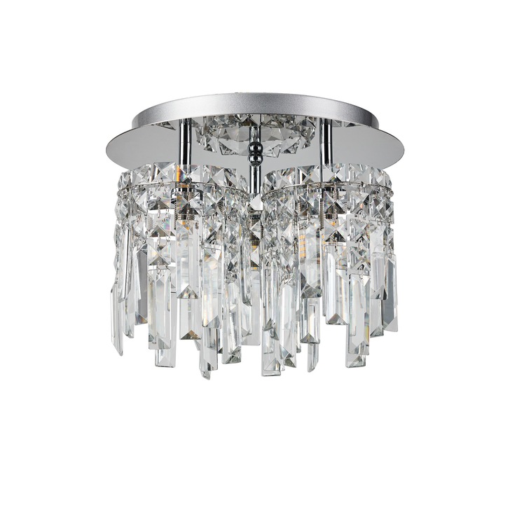 Idolite Hayes Polished Chrome 3 Light Flush Crystal Bathroom Ceiling Light - IP44