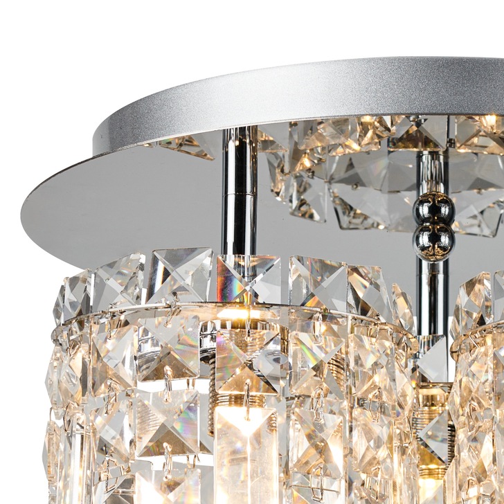 Idolite Hayes Polished Chrome 3 Light Flush Crystal Bathroom Ceiling Light - IP44