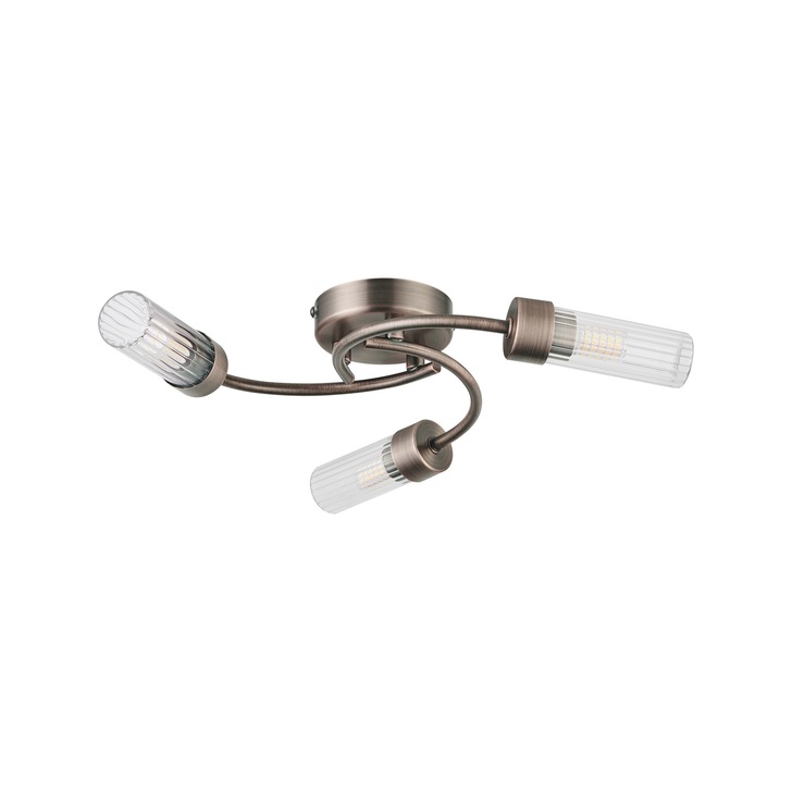 Idolite Holgate Flush 3 Light Bathroom Ceiling Light In Bronze Complete With Clear Glasses - IP44