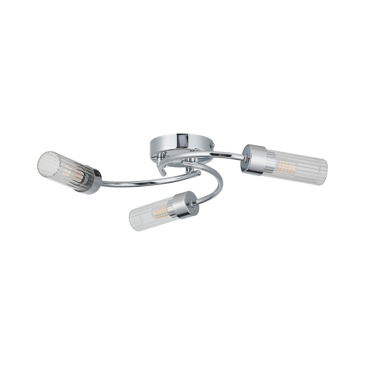 Idolite Holgate Flush 3 Light Bathroom Ceiling Light In Polished Chrome Complete With Clear Glasses - IP44