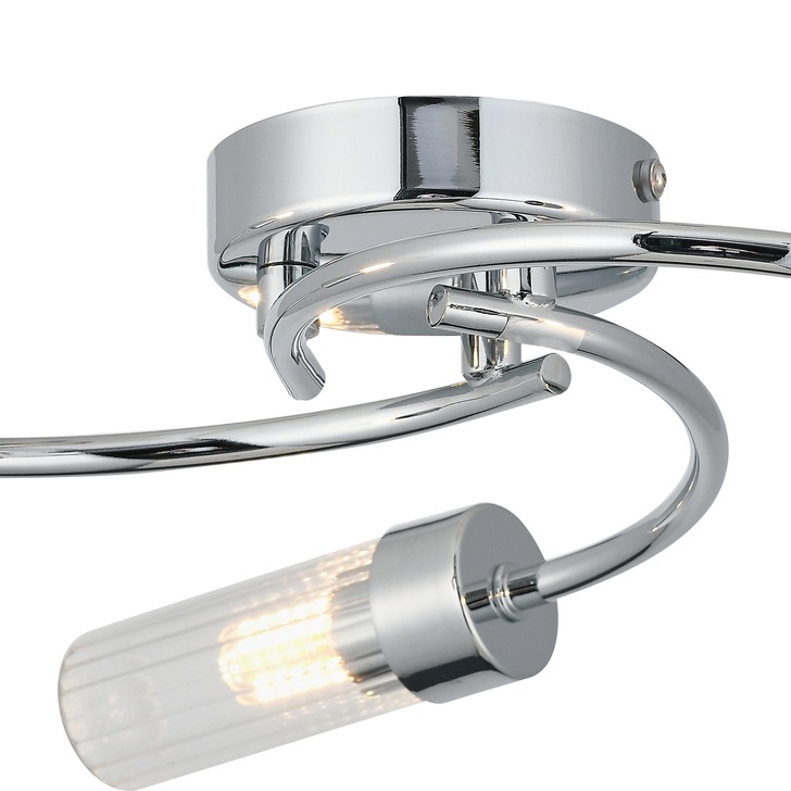 Idolite Holgate Flush 3 Light Bathroom Ceiling Light In Polished Chrome Complete With Clear Glasses - IP44