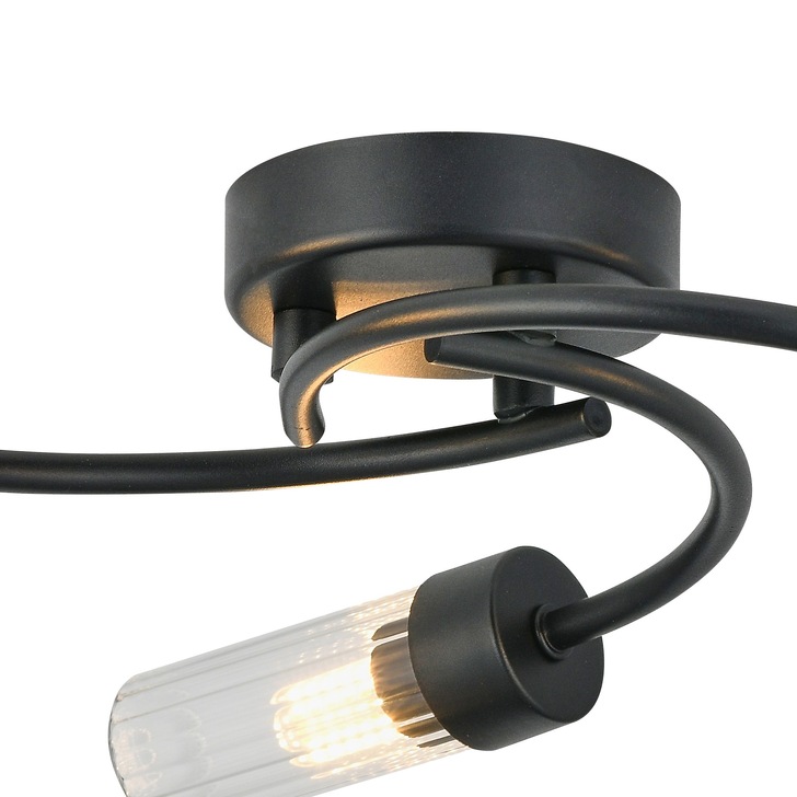 Idolite Holgate Flush 3 Light Bathroom Ceiling Light In Satin Black Complete With Clear Glasses - IP44