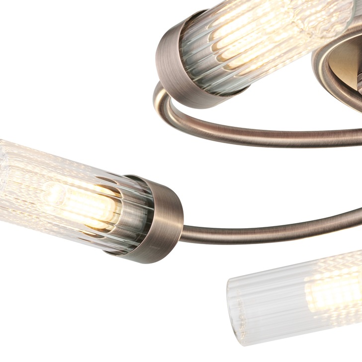 Idolite Holgate Flush 5 Light Bathroom Ceiling Light In Bronze Complete With Clear Glasses - IP44