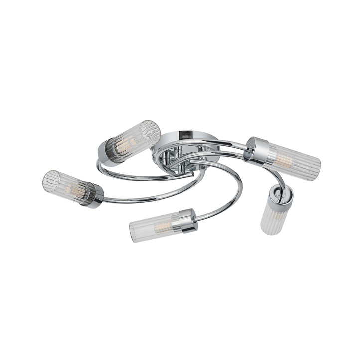 Idolite Holgate Flush 5 Light Bathroom Ceiling Light In Polished Chrome Complete With Clear Glasses - IP44