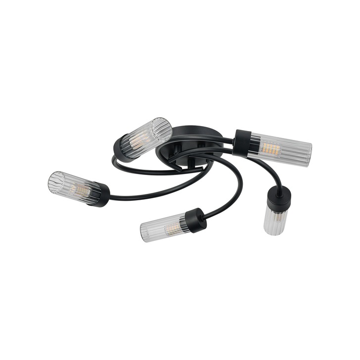 Idolite Holgate Flush 5 Light Bathroom Ceiling Light In Satin Black Complete With Clear Glasses - IP44