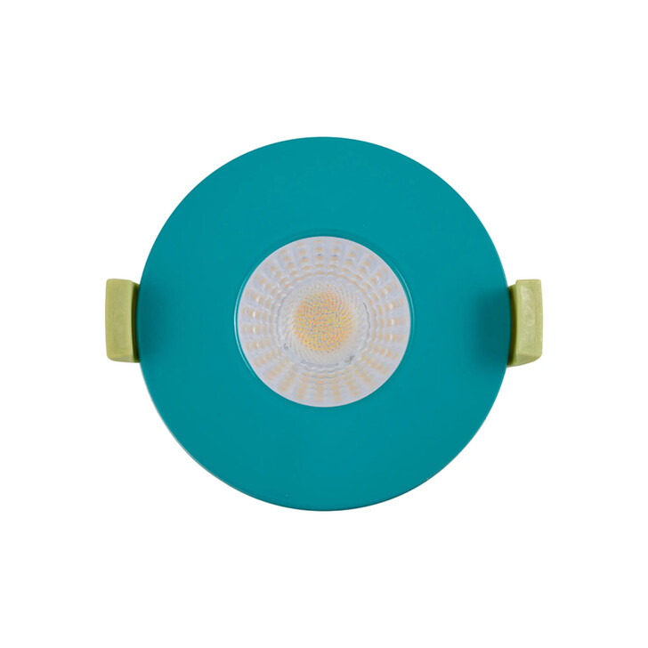 Idolite Imre 4/6/8W: Triac Dimmable 4CCT LED Fire Rated Downlight: Bright Teal Fascia: Cut Out: 70mm: 400/600/800lm: 60 Deg: IP65 DRIVER INC. 5yrs Wrnty