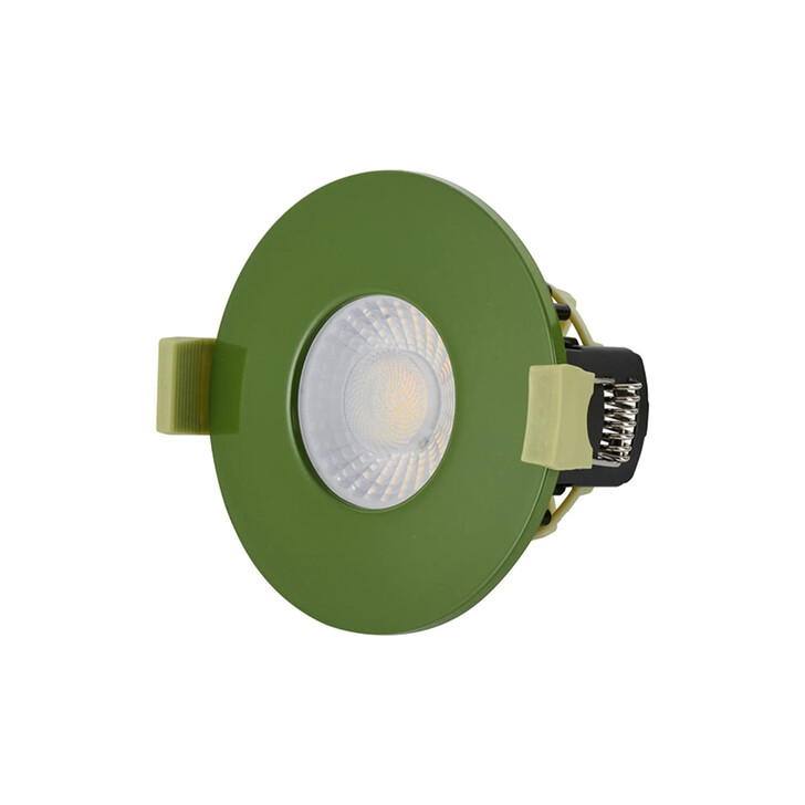 Idolite Imre 4/6/8W: Triac Dimmable 4CCT LED Fire Rated Downlight: Moss Green Fascia: Cut Out: 70mm: 400/600/800lm: 60 Deg: IP65 DRIVER INC. 5yrs Wrnty
