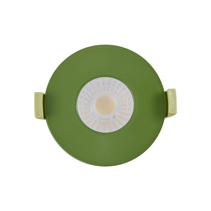 Idolite Imre 4/6/8W: Triac Dimmable 4CCT LED Fire Rated Downlight: Moss Green Fascia: Cut Out: 70mm: 400/600/800lm: 60 Deg: IP65 DRIVER INC. 5yrs Wrnty