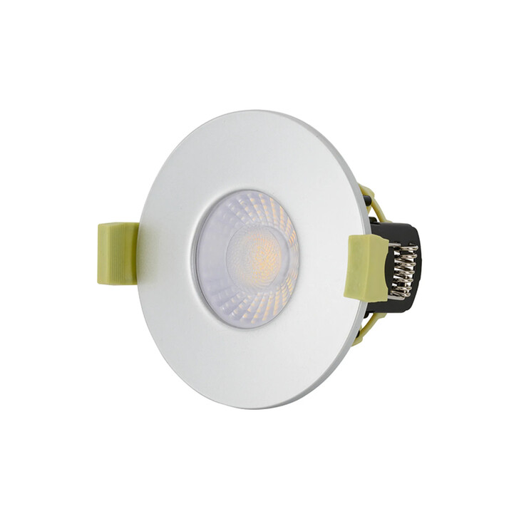 Idolite Imre 4/6/8W: Triac Dimmable 4CCT LED Fire Rated Downlight: Platinum Silver Fascia: Cut Out: 70mm: 400/600/800lm 60 Deg: IP65 DRIVER INC 5yrs Wrnty