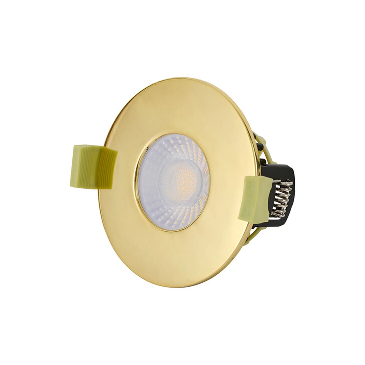 Idolite Imre 4/6/8W: Triac Dimmable 4CCT LED Fire Rated Downlight: With Brass Fascia: Cut Out: 70mm: 400/600/800lm: 60 Deg: IP65 DRIVER INC.: 5yrs Wrnty