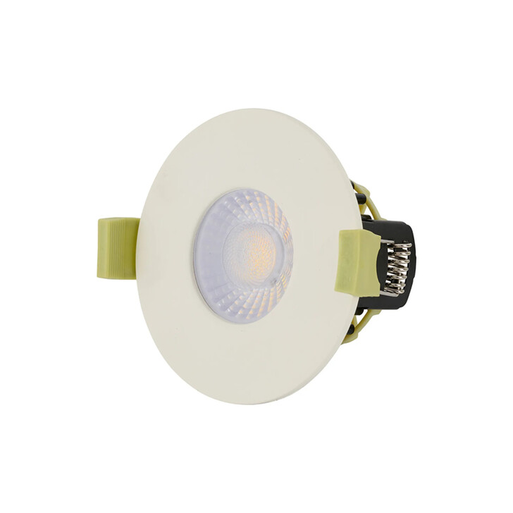 Idolite Imre 4/6/8W: Triac Dimmable 4CCT LED Fire Rated Downlight: With Matt White: Cut Out: 70mm: 400/600/800lm: 60 Deg: IP65 DRIVER INC.: 5yrs Wrnty