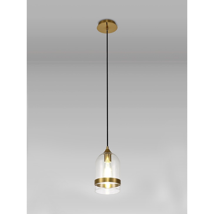 Idolite Kali Ancient Brass Finish Single Pendant Light C/W Clear Glass