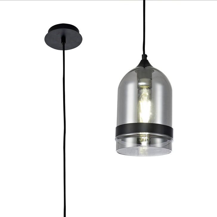 Idolite Kali Matt Black Finish Single Pendant Light C/W Smoked Glass