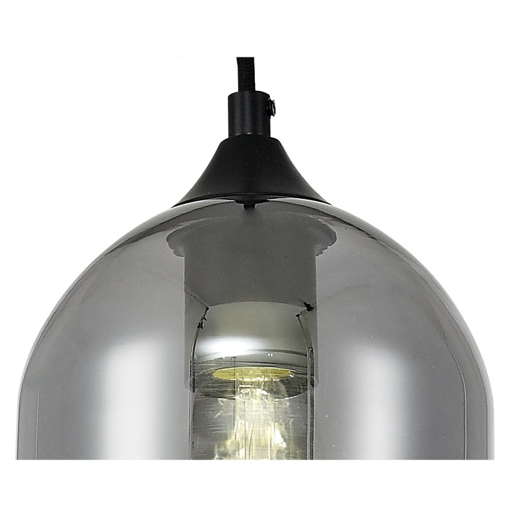 Idolite Kali Matt Black Finish Single Pendant Light C/W Smoked Glass