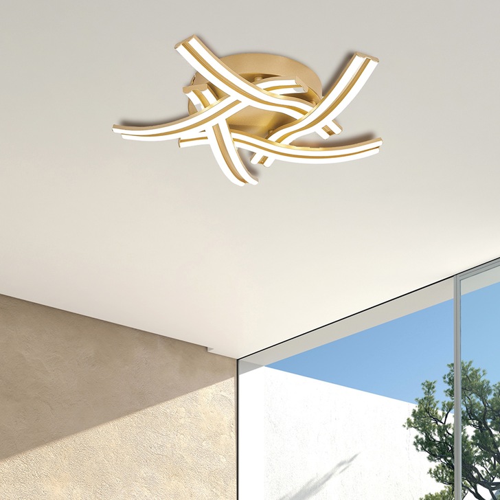 Idolite Kensington Gold 5 Light Led Flush Ceiling Light C/W 3 Step Dimming - 3500K