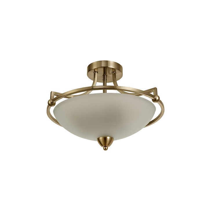 Idolite Lepontine Antique Brass 3 Light Semi Flush Ceiling Light