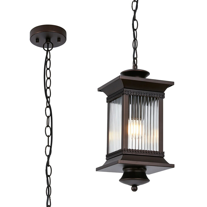 Idolite Lichfield Oil Rubbed Brass Finish Exterior Pendant Lamp Complete With Clear Lined Glass - IP54