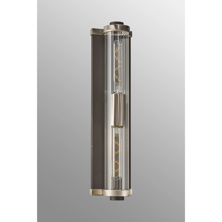 Idolite Limasol Anthracite And Satin Nickel Bathroom 2 Light Wall Light Complete With Clear Ribbed Glass Shade