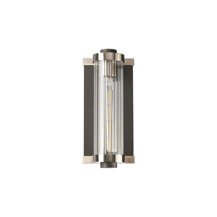 Idolite Limasol Anthracite And Satin Nickel Bathroom Wall Light Complete With Clear Ribbed Glass Shade