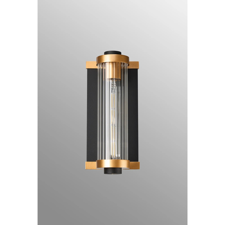 Idolite Limasol Black And Gold Bathroom Wall Light Complete With Clear Ribbed Glass Shade