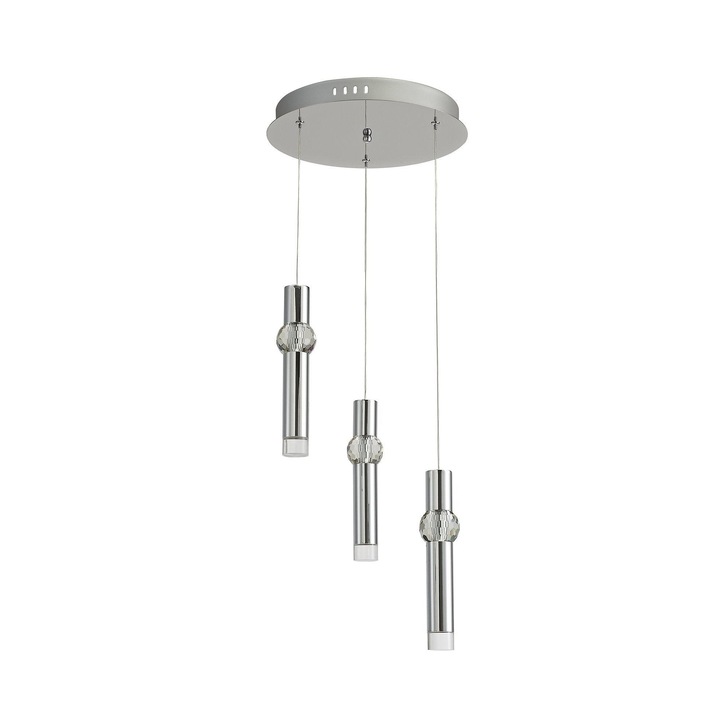 Idolite Limehouse Polished Chrome/Crystal Led 3 Light Pendant - 3000K