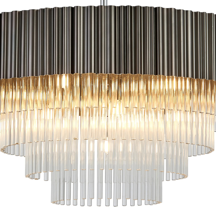 Idolite Lumi Fixed Pendant: 11 Light G9: Oxidised Grey/Polished Chrome/Clear Glass