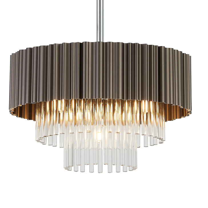 Idolite Lumi Fixed Pendant: 4 Light G9: Oxidised Coffee/Polished Chrome/Clear Glass
