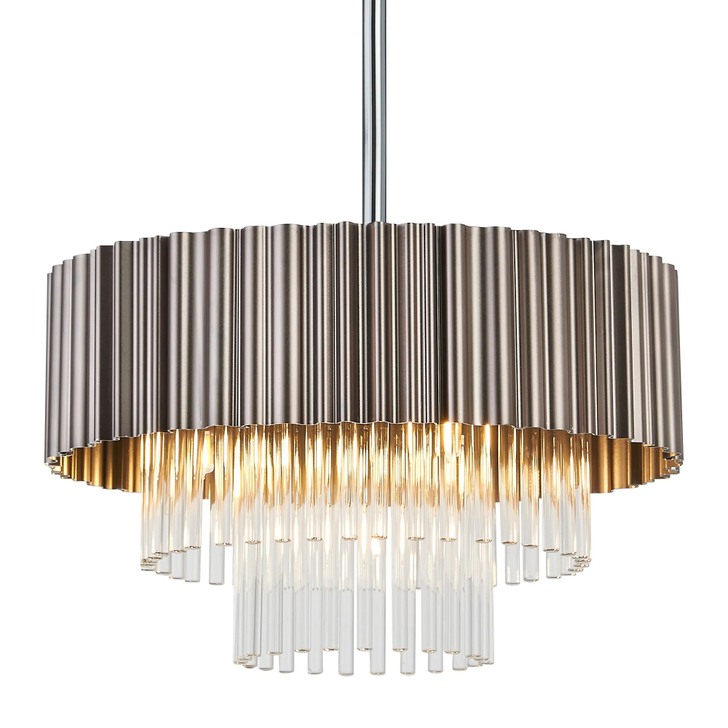 Idolite Lumi Fixed Pendant: 4 Light G9: Oxidised Grey/Polished Chrome/Clear Glass