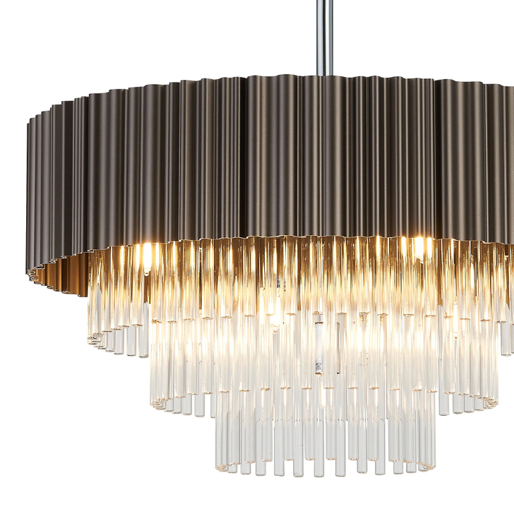 Idolite Lumi Fixed Pendant: 9 Light G9: Oxidised Coffee/Polished Chrome/Clear Glass