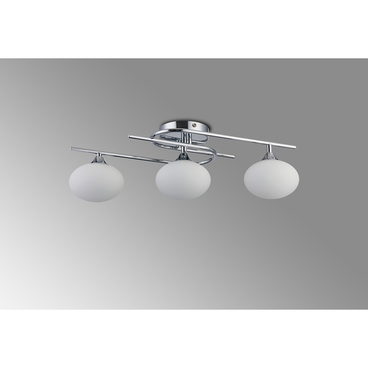 Idolite Lynch Polished Chrome Flush 3 Light Bathroom Ceiling Light Complete With Opal Glasses - IP44