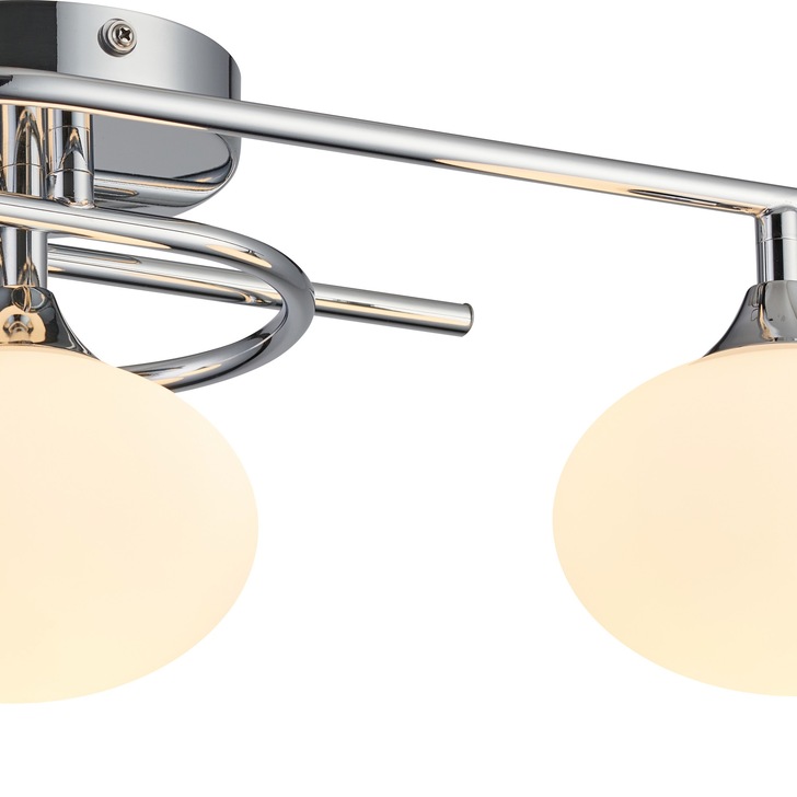 Idolite Lynch Polished Chrome Flush 3 Light Bathroom Ceiling Light Complete With Opal Glasses - IP44