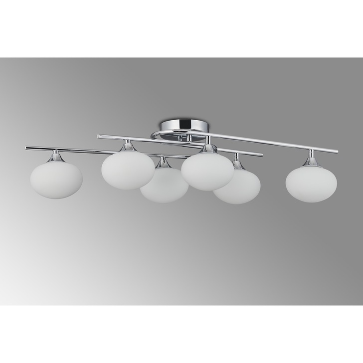 Idolite Lynch Polished Chrome Flush 6 Light Bathroom Ceiling Light Complete With Opal Glasses - IP44