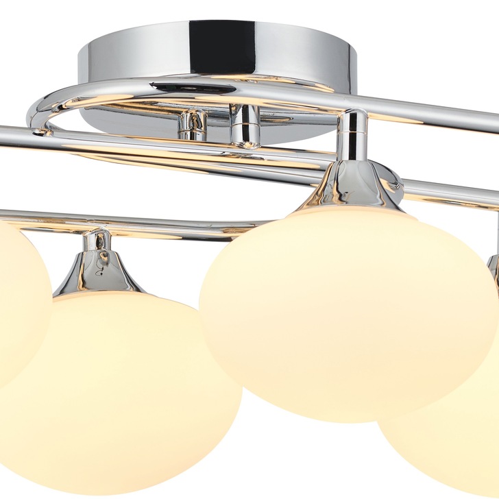 Idolite Lynch Polished Chrome Flush 6 Light Bathroom Ceiling Light Complete With Opal Glasses - IP44