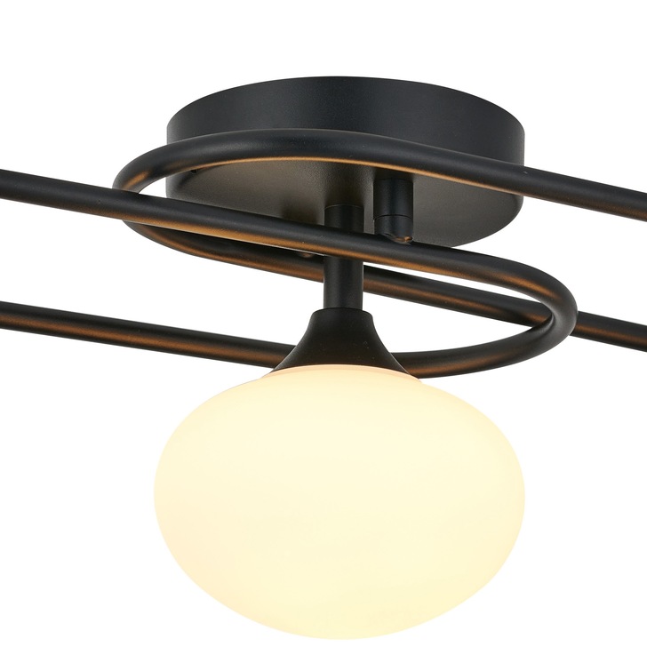 Idolite Lynch Satin Black Flush 3 Light Bathroom Ceiling Light Complete With Opal Glasses - IP44