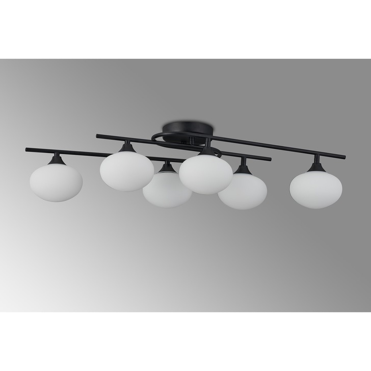 Idolite Lynch Satin Black Flush 6 Light Bathroom Ceiling Light Complete With Opal Glasses - IP44