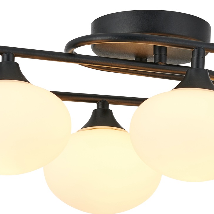 Idolite Lynch Satin Black Flush 6 Light Bathroom Ceiling Light Complete With Opal Glasses - IP44