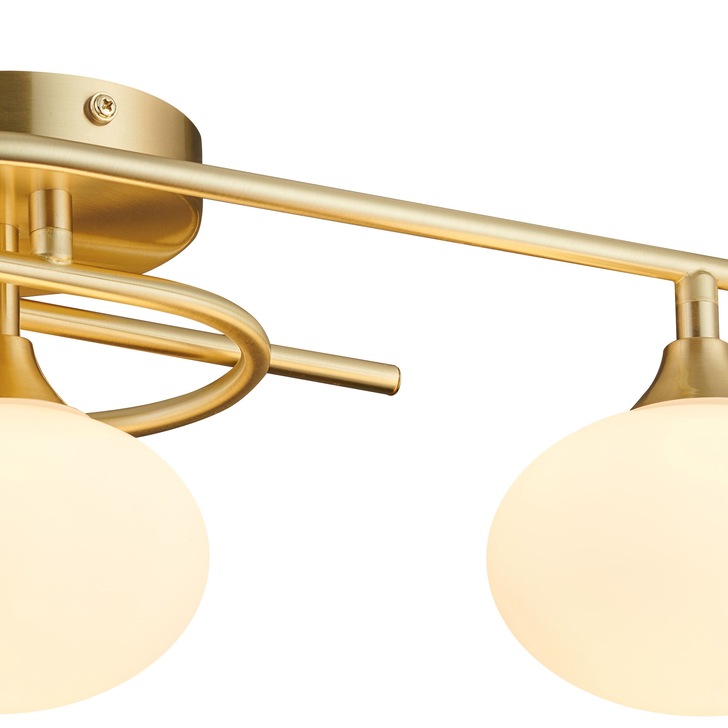 Idolite Lynch Satin Brass Flush 3 Light Bathroom Ceiling Light Complete With Opal Glasses - IP44