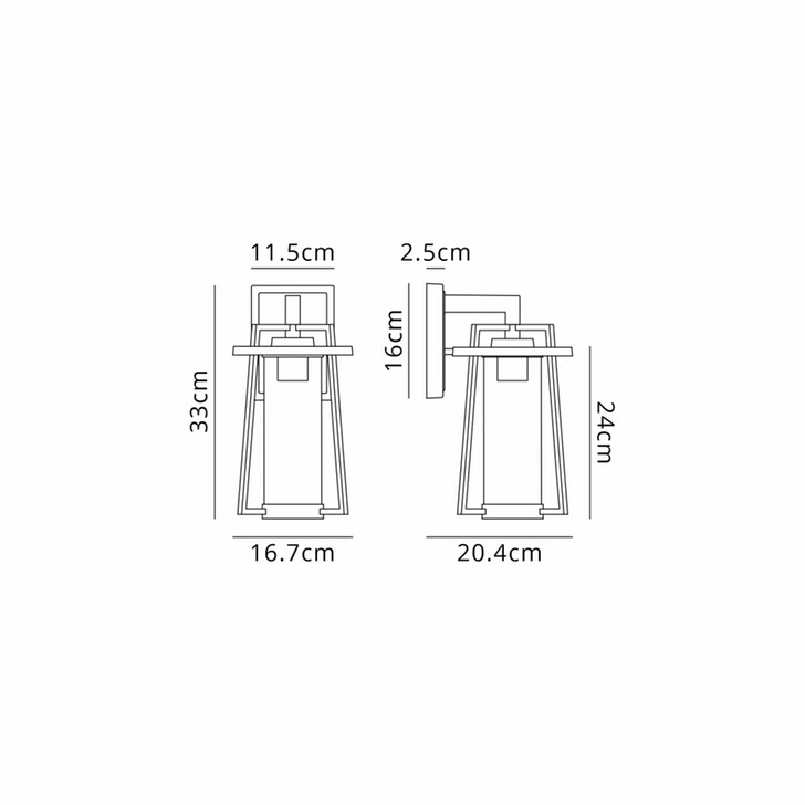 Idolite Malvern Trapezium Frame Downward Facing Exterior Wall Light In oil Rubbed Brass Ginish Complete With Clear Glass - IP54