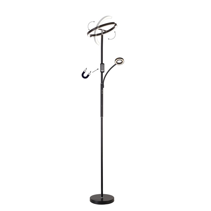 Idolite Mayor Black 2 Light Adjustable Led Floor Lamp C/W Remote Control - 3000K-6000K