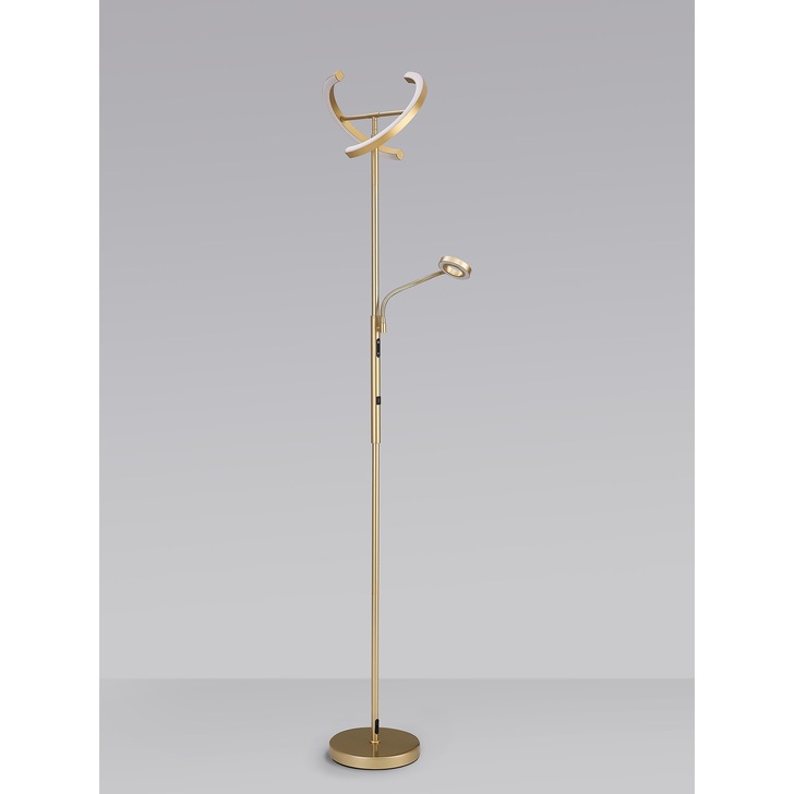 Idolite Mayor Satin Gold Finish 2 Light Adjustable Led Floor Lamp C/W Remote Control - 3000K-6000K