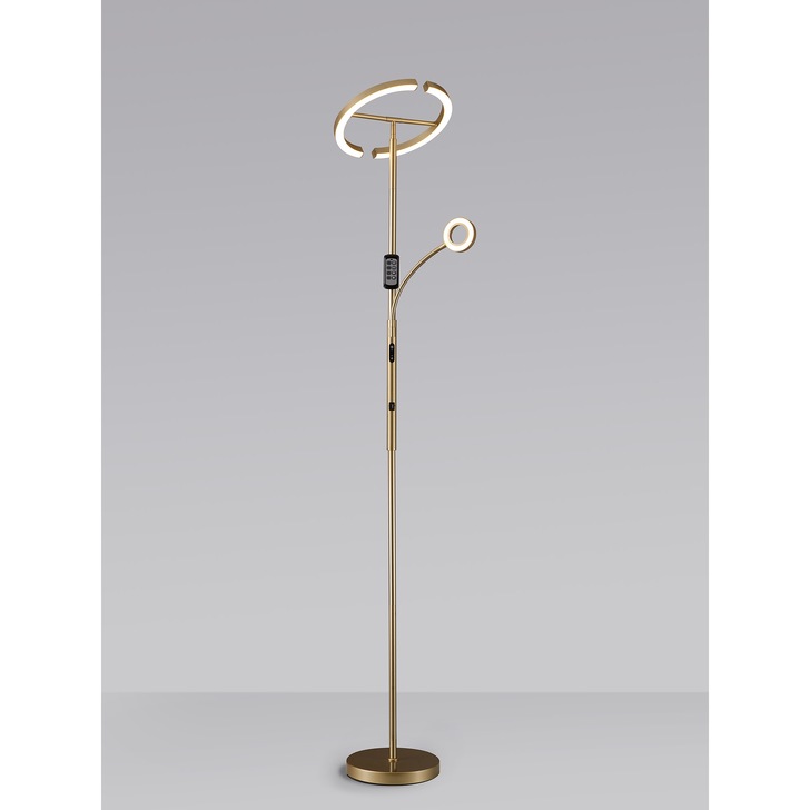 Idolite Mayor Satin Gold Finish 2 Light Adjustable Led Floor Lamp C/W Remote Control - 3000K-6000K