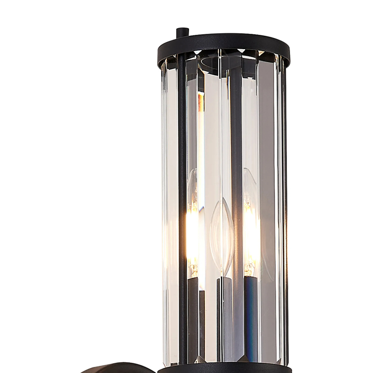 Idolite Million 2 Light Satin Black Up And Down Crystal Bathroom Wall Light - IP44