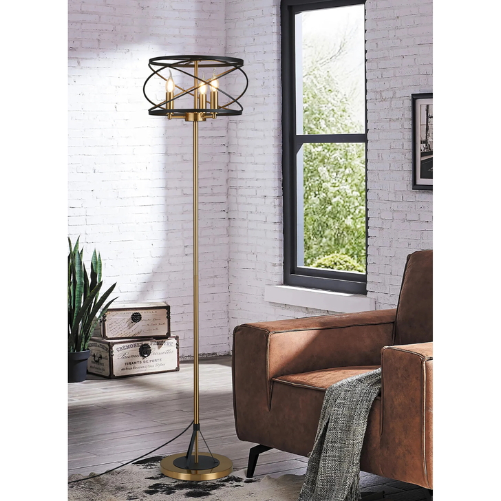 Idolite Monument 3 Light Floor Lamp Black/Satin Gold