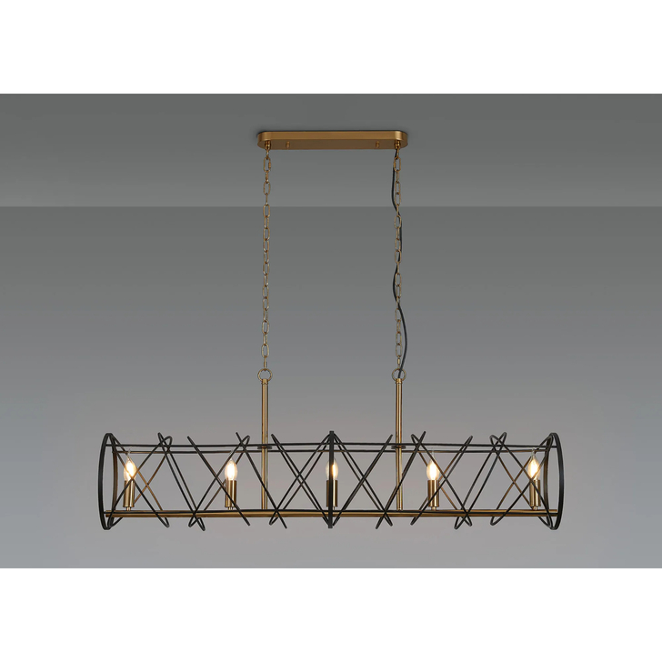 Idolite Monument 5 Light Linear Bar Pendant Black/Satin Gold